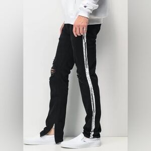Dript Men's Black Distressed Jeans with White Stripe